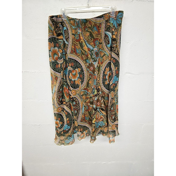 VTG Forest Fairy Midi Skirt Size 18/20 Chiffon Sheer Fall Brown Teal - Picture 8 of 8